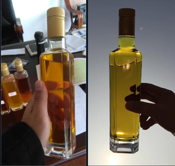 Garrafa de vidro transparente com tampa quadrada de vidro verde escuro para azeite 250 ml 500 ml 750 ml 1000 ml