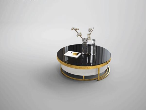 2 Pieces Round Drawer Metal Base Mable Top Coffee Table for Living Room