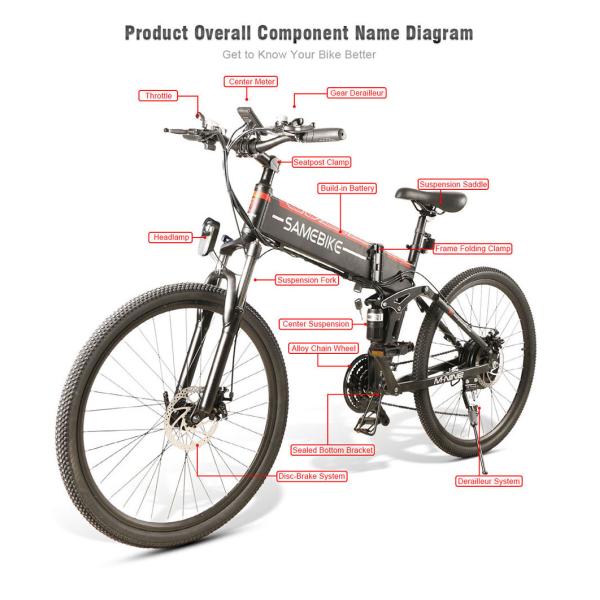 Portable Samebike Lo26 Moped Electric Bike With 30-50Nm Torque