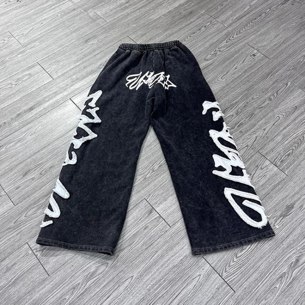 Custom Contract Stitch Embroidery Patch Logo Hoodie Flare Baggy Loose Fit Sweatpants For Men
