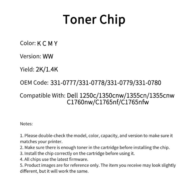 Compatible 331 0777 Toner Chip For DEL 1250c 1350cnw 1355cn 1355cnw C1760nw