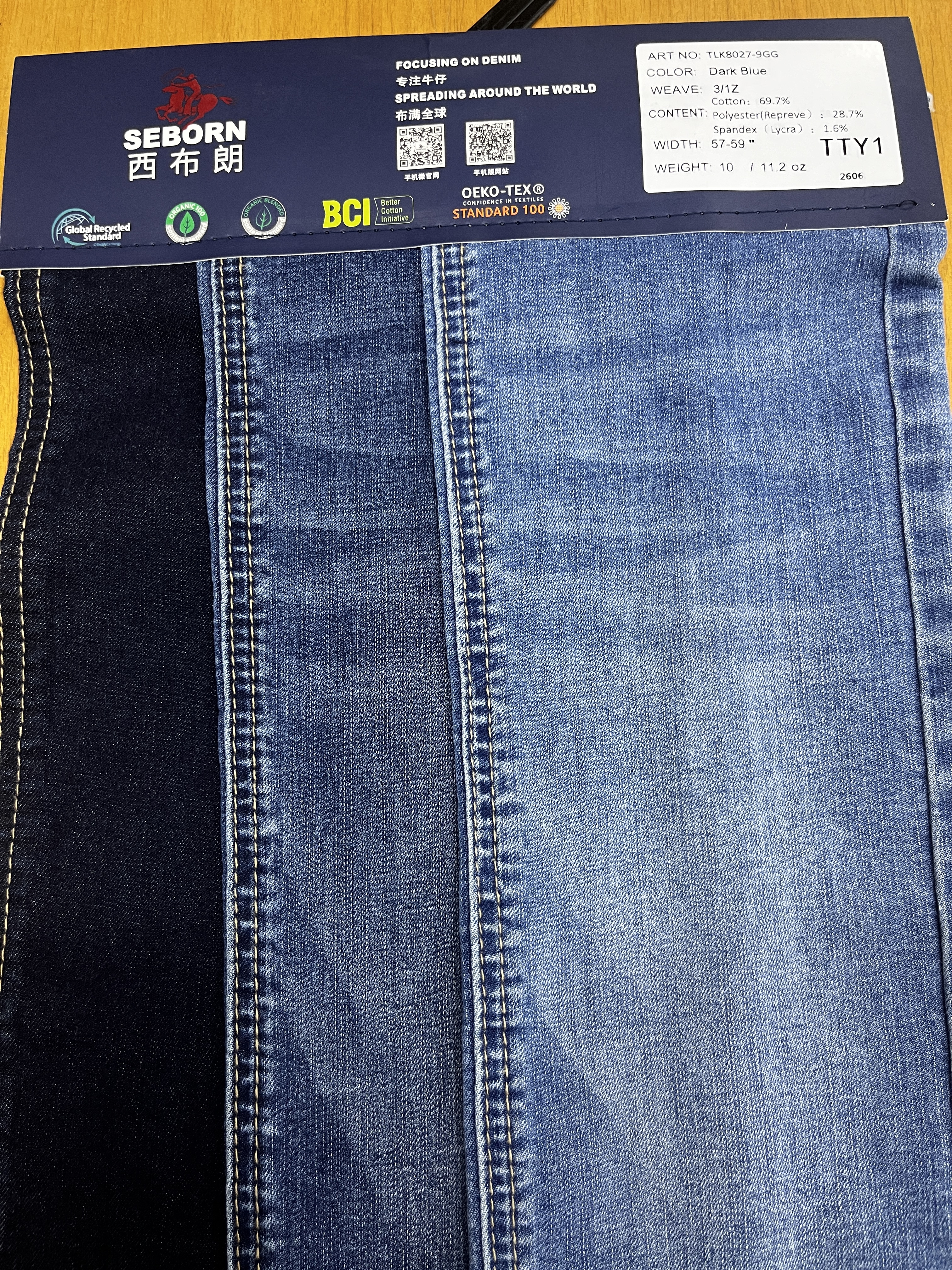 Vertical Slub Denim Fabric with 69.7% Cotton and 57-59 Width for Stretch Jean Material