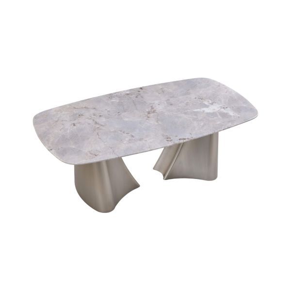 T1056 Luxury Curved Brass Base Marble coffee Table Sculptural Wave Brushed Gold Base Marble coffee Table
