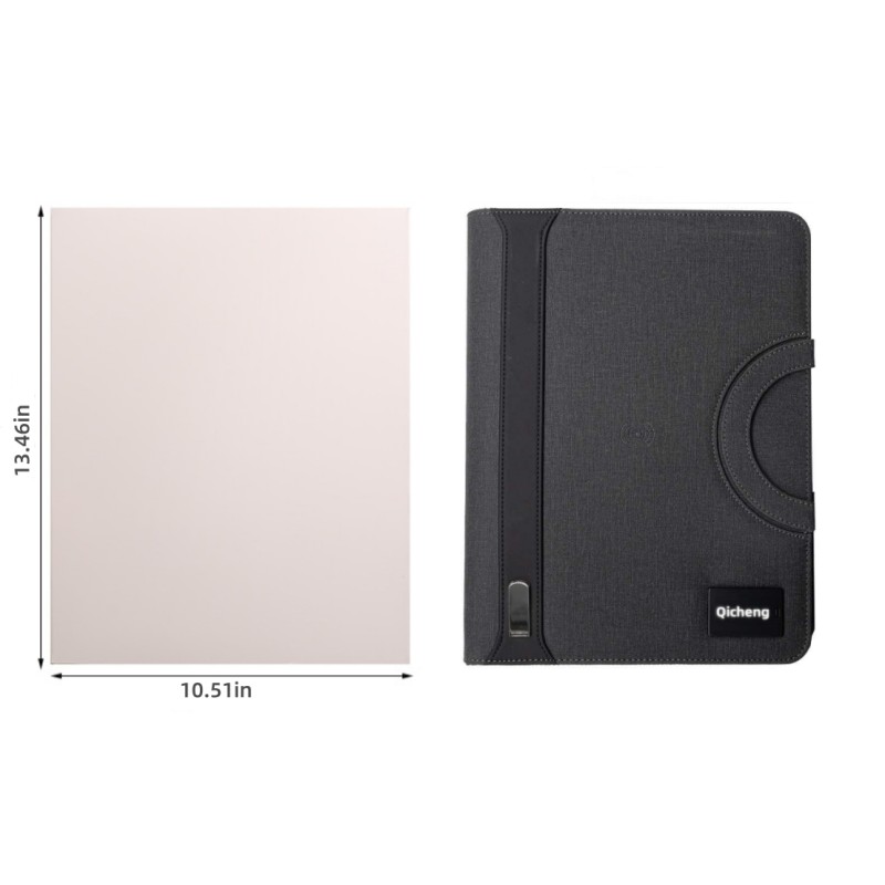 Multifunctional Business Portfolio Folder A4 Leather Notebook LED USB Wireless Charging
