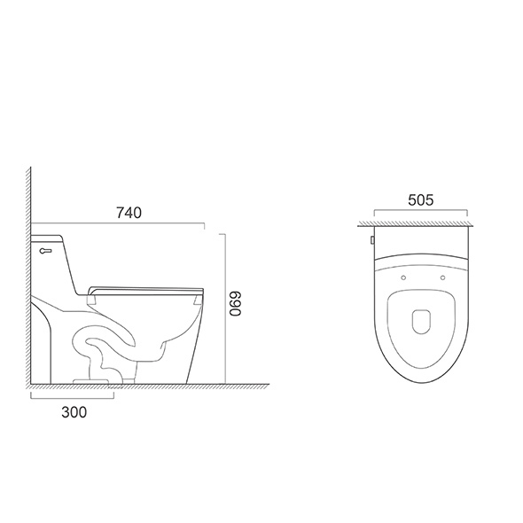 Dual Flush Siphonic Closet 505x740x690mm S Trap WC Efficient For Bathroom