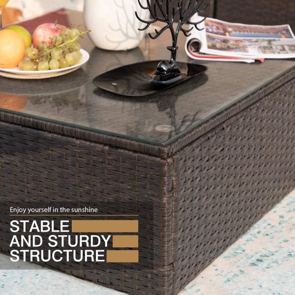 Patio Rattan Furniture Set Hidden Storage, 7 Sofa Sections, Outdoor Wicker Conversation Set, Natural Color Rattan