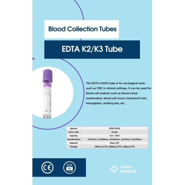 Purple Cap Disposable Blood Collection Tube CE Approved EDTA K2 K3