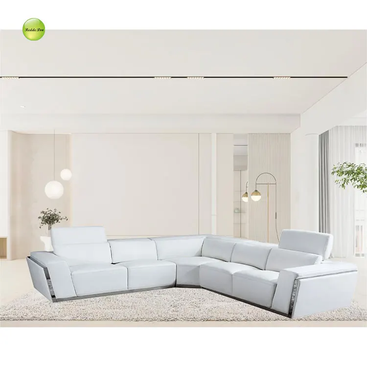 Adjustable Corner Modular Sectional Sofa White Leather L Shaped Seating