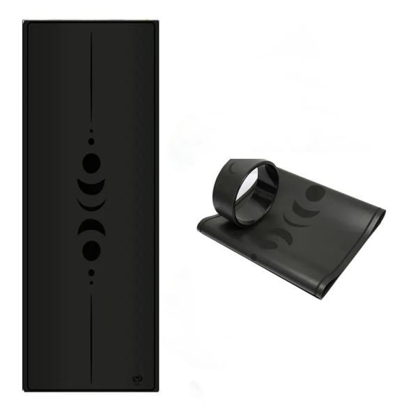 Custom Design Embosed Laser Printed Natural Rubber Black PU Yoga Mats with yoga wheel