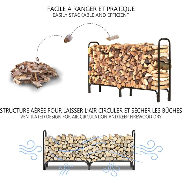 Firewood Rack with Cover Metal Log Store Outdoor 200 x 116 x 36 cm Black
