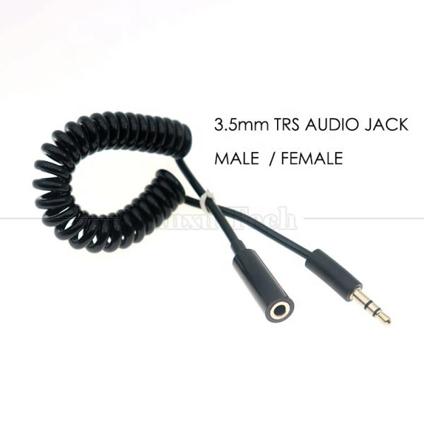 Spring Sprial Coiled Male to Female 3.5mm Jack Aux Stereo Audio Extension Cable for Speaker Headphone