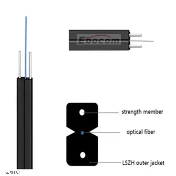 Indoor FTTH fiber optic cable drop cable single mode GJXH 2 core 4 core ftth 1km communication networking wire