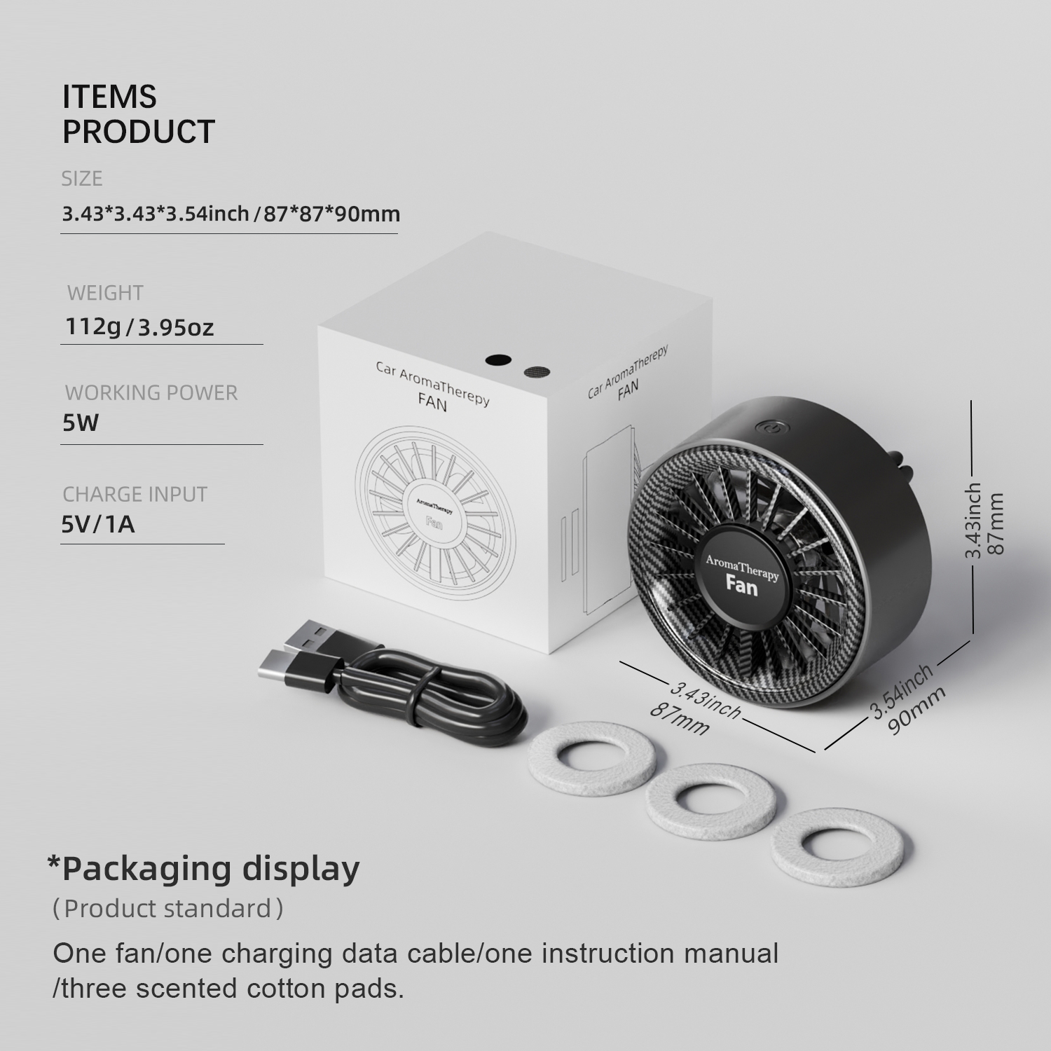 FUSMLI Electric Type-C Colorful Angle Adjustment Carbon Fiber Design Luxury Texture Car Vent Portable Fan with Silent Operation