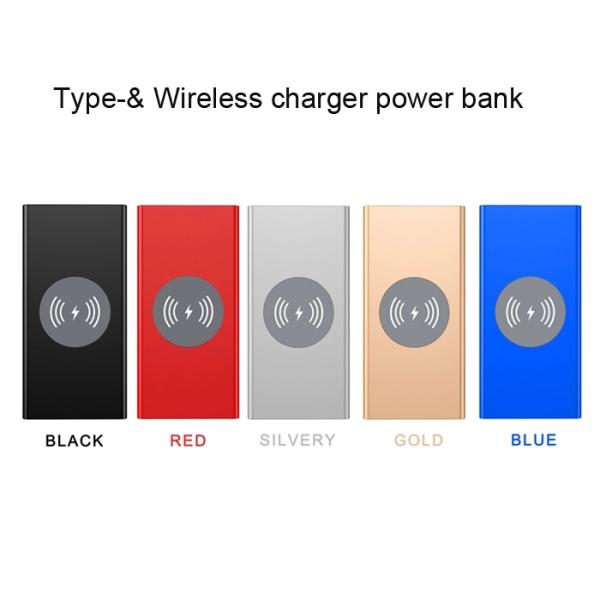 Aluminum 5000mAh Polymer Battery QI Wireless Charging Power Bank Gold/Red/grey