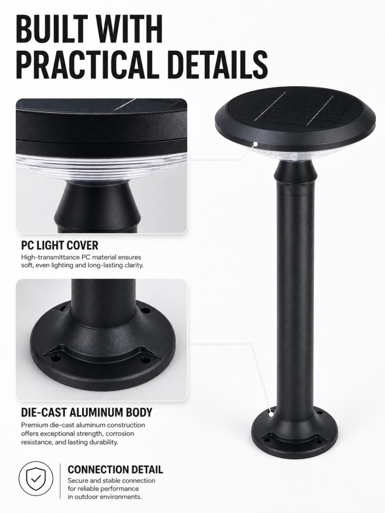 Weather Resistant Round Moon Solar Lawn Light Post 5W 380LM For Villa Garden Pathway
