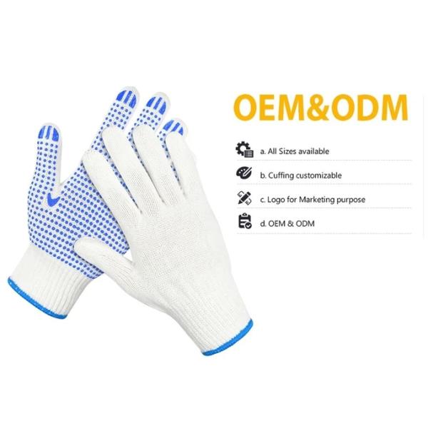 Оптовая цена Работа Найлоновая ПВХ Полка Косые перчатки Трикотажные белые хлопчатобумажные Перчатки личной безопасности