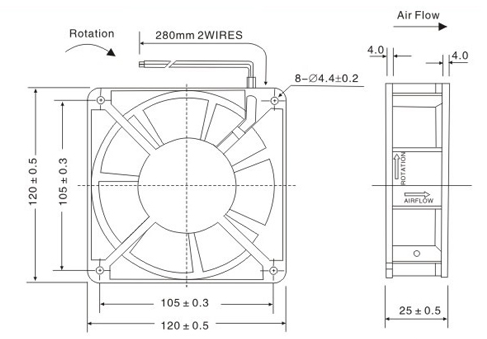 240V 120x120x25mm AC Axial Cooling Fan Aluminium Alloy With 7 Leaves