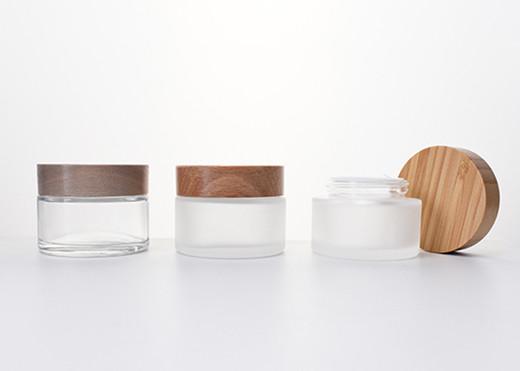50ML GlASS EMPTY JARS WITH WOODEN LID,BAMBOO CAP SKINCARE LOTION COMESTIC PACKAGING NATUREL FRIENDLY COMESTIC PACKAGING