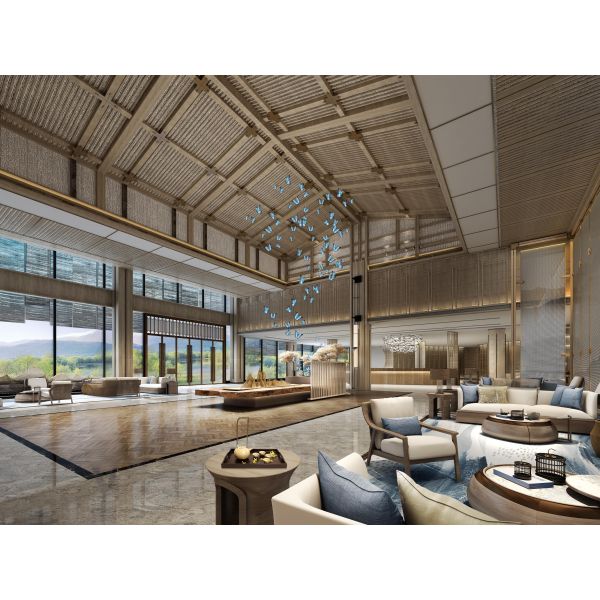 CUSTOM SOLID WOOD HOTEL FURNITURE | NEW CHINESE STYLE LOBBY SOFA, GUEST ROOM SOFA & SPA CHANGING ROOM WOODEN LOCKERS, NATURAL OAK TIMBER, MINIMALIST ZEN INTERIOR DESIGN, BESPOKE RESORT CUSTOM FURNISHI