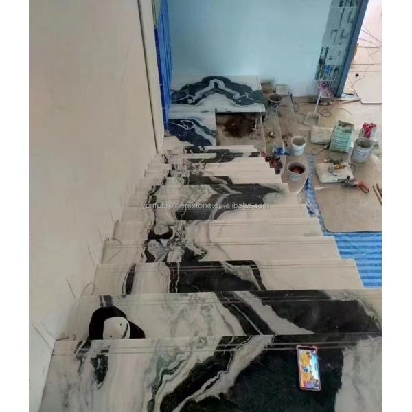 Bookmatched Panda White Marble Stair for Modern Interior Design in Professional Hotel