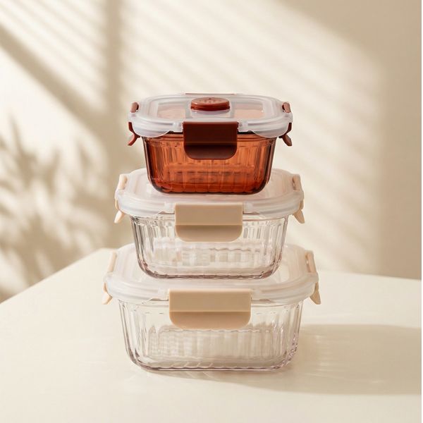 IKOO Color Sprayed Glass Food Container with 4 Lock PP Lid Stackable and Temperature Resistant -40℃-560℃