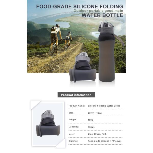 Food Grade 650ML Collapsible Silicone Water Bottle