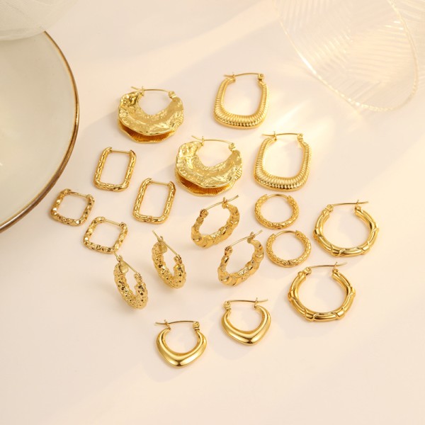 18K Vacuum Gold-Plated Fashion Stainless Steel Round Earring Female Geometric Earrings