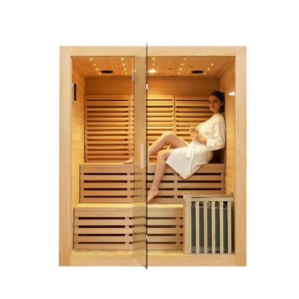 Canadian Hemlock Wood Indoor Traditional Steam Sauna Room  4 Person For Home