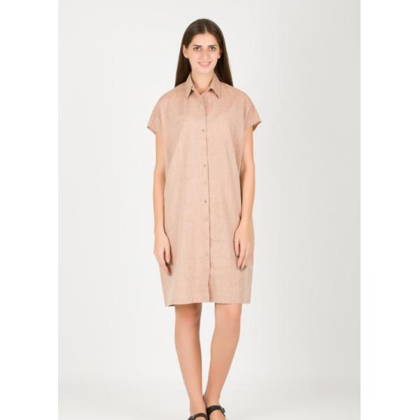Summer women's fashion oversized cotton shirt dress in beige