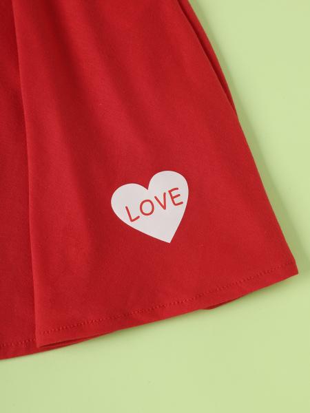 Meninas Red Short Skirts And Dresses With Love Heart Pattern em Poliéster Spandex