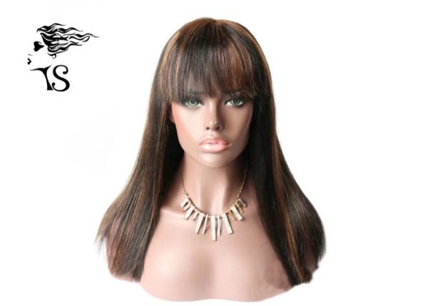 Dark Brown Human Hair Lace Front Wigs With Bangs 100% Indian Remy Silky Straight