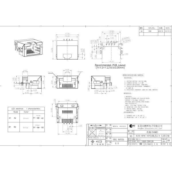 Низкопрофильное ПОГРУЖЕНИЕ СИД GRN/YEL RJ45 1x1 с позолоченным экраном 3U