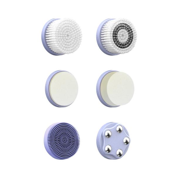 IPX6 6in1 Vibrating Face Brush 1000mAh Rechargeable Face Brush Purple