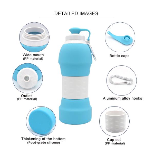 OEM Drop Resistant Silicone Foldable Water Bottle 580ml