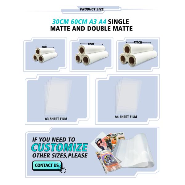 30 cm x 100 m DTF PET Film CMYK+W Film de transferência de calor para vestuário