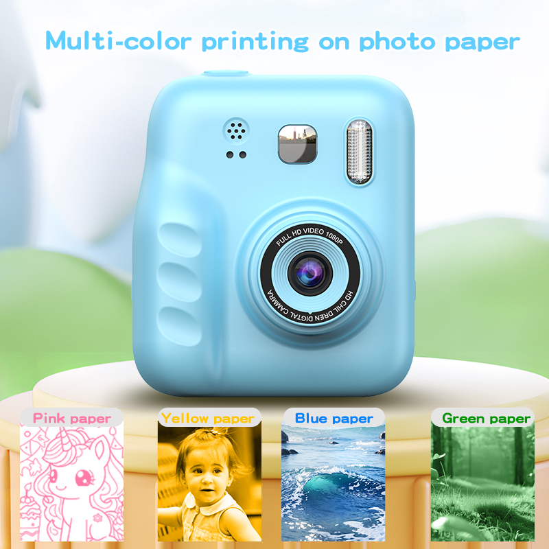 Kids Polorid Camera Full HD CCD Instant Print Thermal Paper Printing Selfie Flash Eye Protection IPS Screen 120 Wide Angle 3