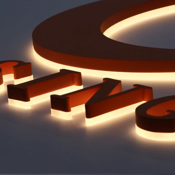 Acrylic Backlit LED Channel Letters Stainless Steel Orange Painted 3D Sign