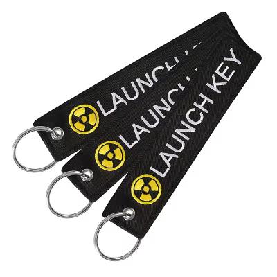 Black Twill Embroidery Keychain Crew Embroidered Luggage Tag Fabric Keychain