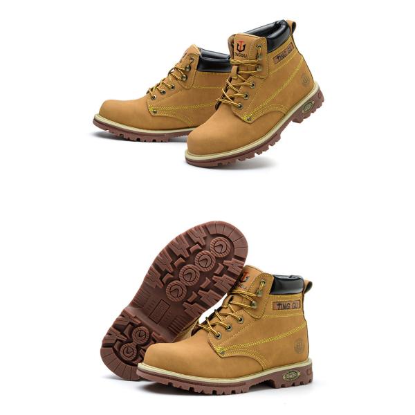 Botas de seguridad de cuero de fibra microfibra negra Botas de trabajo de tendón de res Zapatos de suela para hombres