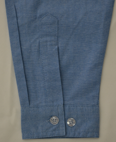 Men's 100%Cotton Chambray Blue Work Shirt Long Sleeve Chest Pockets Detailed Sleeve Band