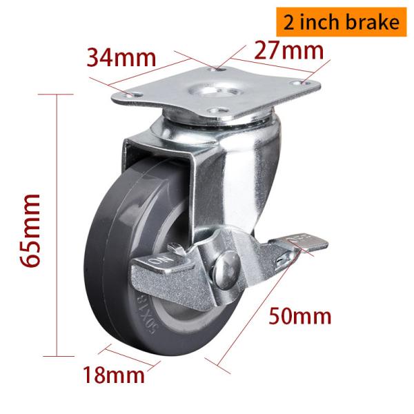 EDL Mini Duty Casters 2 pulgadas 30 kg Plate TPU por tipo rígido, giratorio y freno