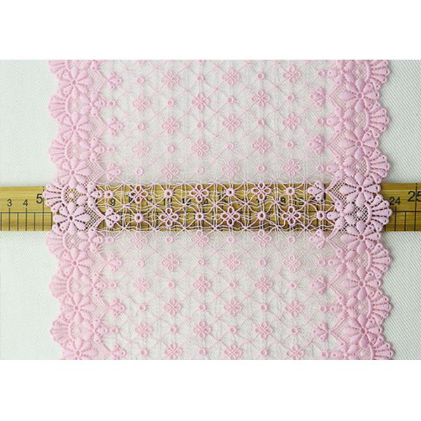 Fashion Pink Floral Embroidered Lace Trim With Chemical Poly Milk Silk For Women