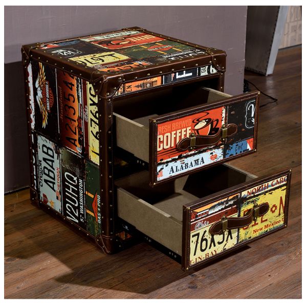 Nidea #8518 Handcrafted Durable Multi-Purpose Vintage Wood Antique Home Furniture Living Room Cabinet Retro License Plate Design Featuring