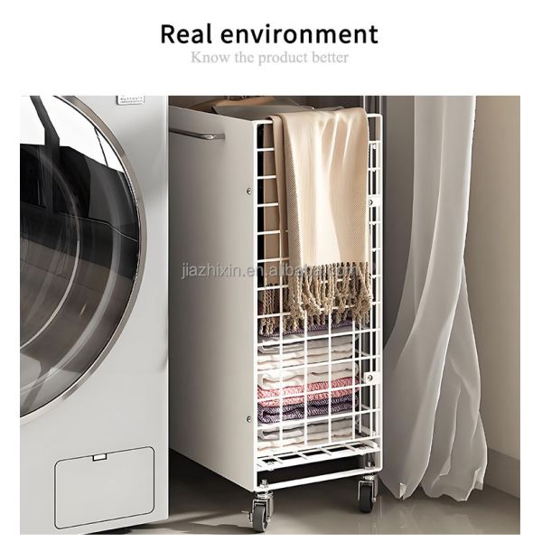 Large Capacity Home Hamper Organizer Bathroom Laundry Basket Rack with Wheels Metal Storage Shelf for Dirty Clothes Trolley