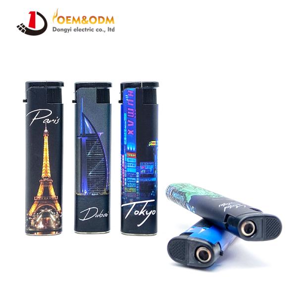Dongyi 2025 OEM 77mm Disposable DIY-pattern Windproof Lighters Cigar Smoking Electric Custom Logo Gas Cigarette Lighter