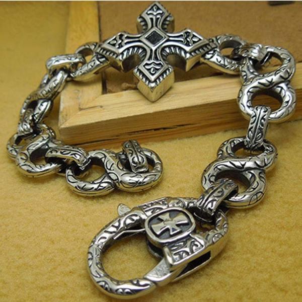 Men's Vintage Silver Plated 316l Titanium Stainless Steel Chain Cross Bracelet  (JCE147)