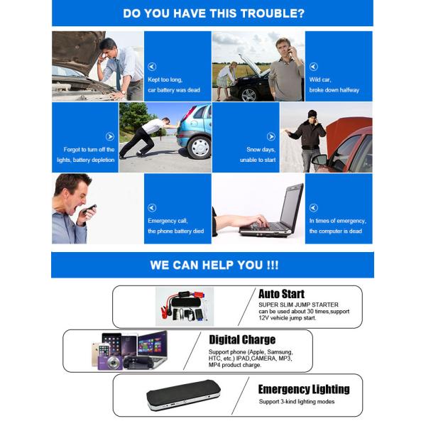 Multifunction Emergency Portable Car Jump Starter With One Year Warranty