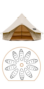 Outdoor Camping Retro Tent, Luxury Glamping Tent Waterproof Canvas Tents for Family Camping Outdoor Hunting Party