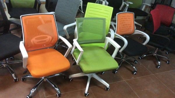 Workstation Mesh Seat Desk Chair , White And Orange Mesh Boardroom Chairs