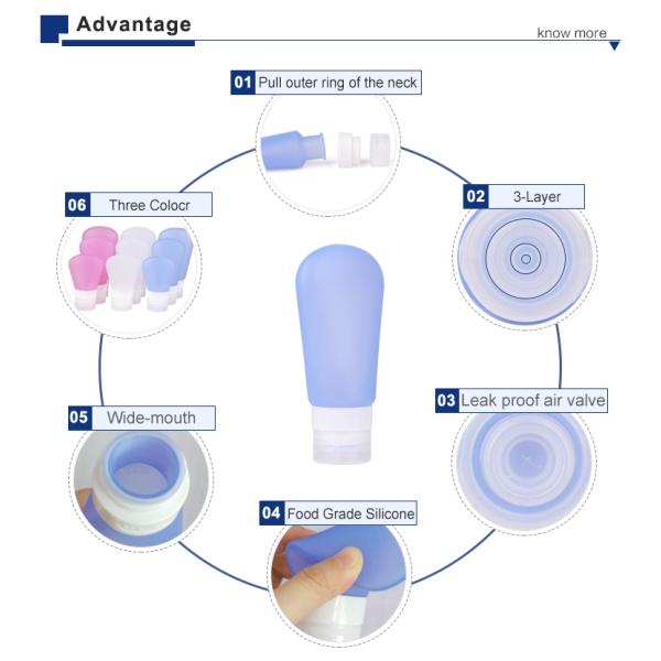Convenient Silicone Travel Bottle Kit Volume 37ml / or Custom 89ml Sample Free Sample